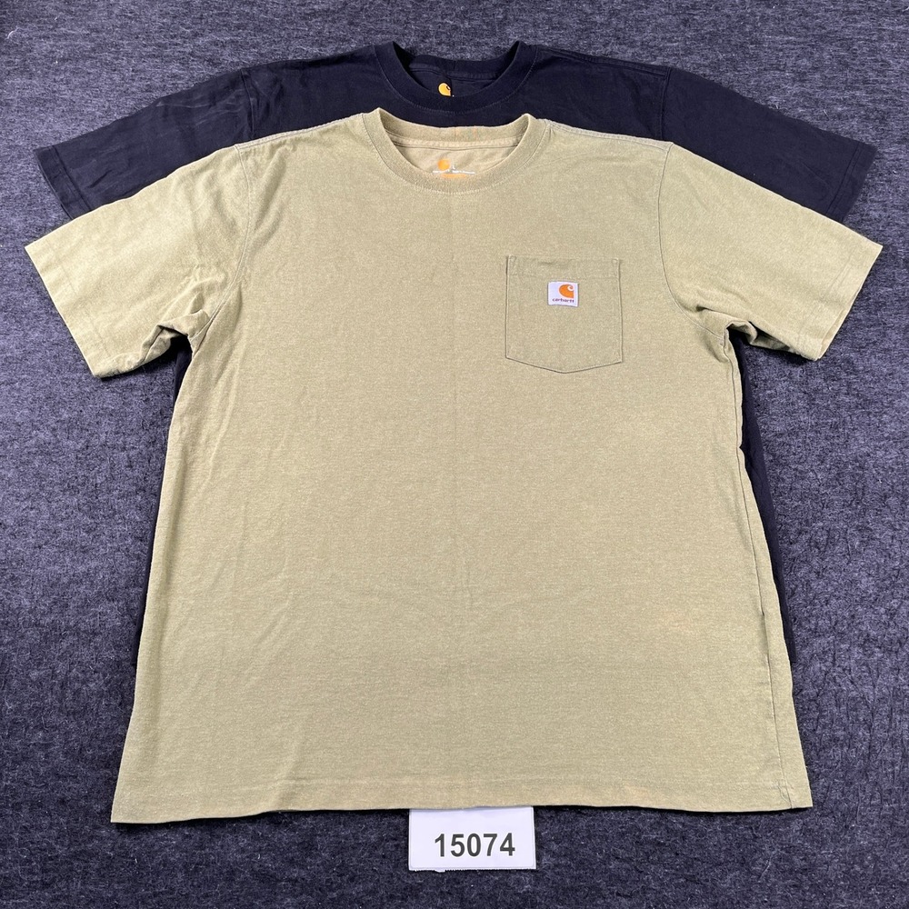 Carhartt Pocket T-Shirt Men L Beige Black Cotton Original Fit Crew Neck Lot Of 2